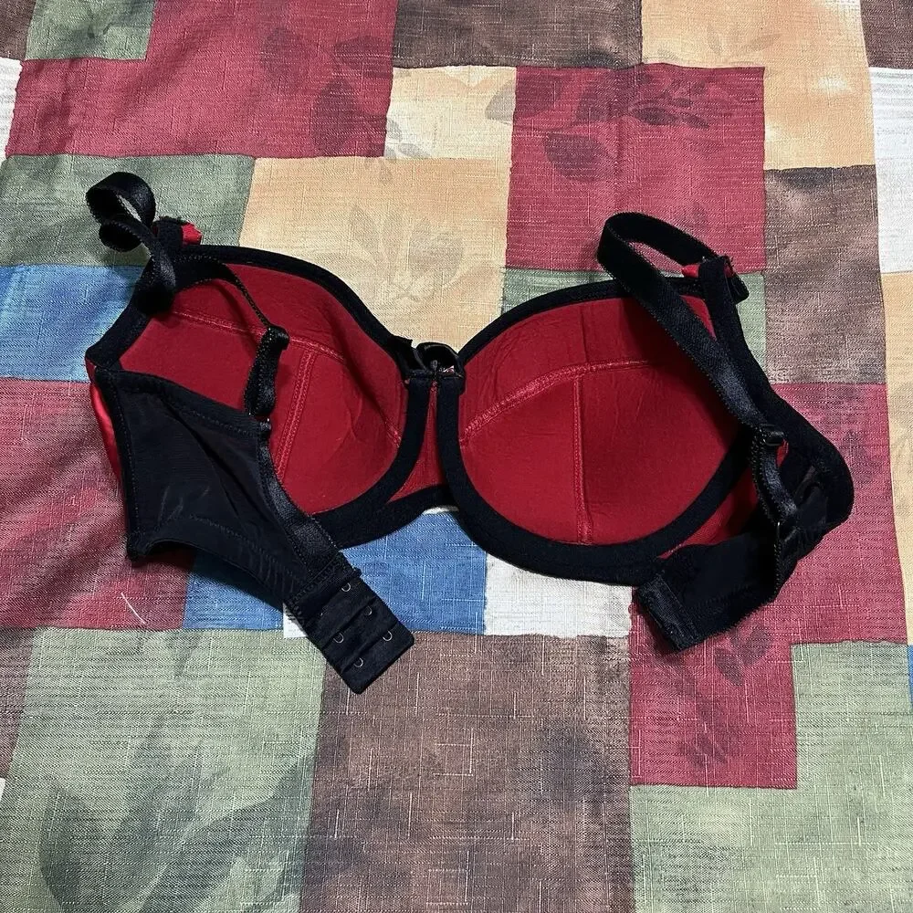 Parfait 32E Bra Black Red Charlotte Balconette Underwire Back Closure